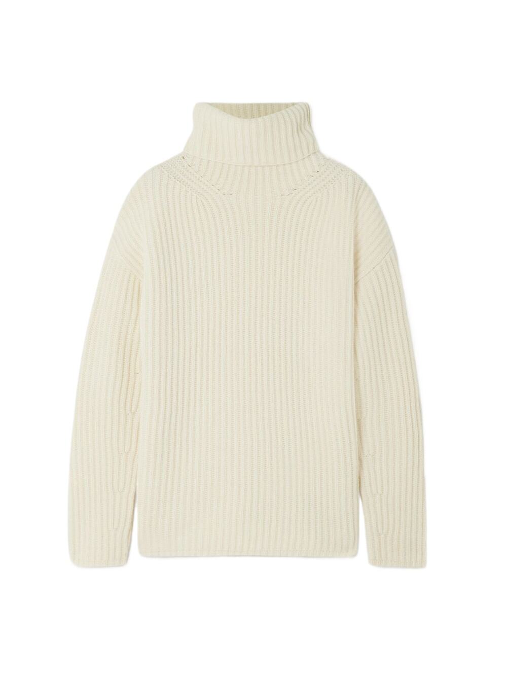 Joseph Ribbed Cream Turtleneck Sweater Size S